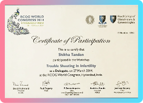RCOG World Congress 2014 workshop certificate, Trouble Shooting in Infertility