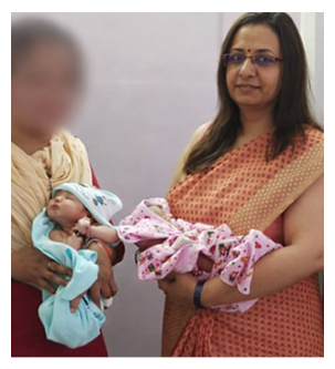 Patient and specialist with newborn babies